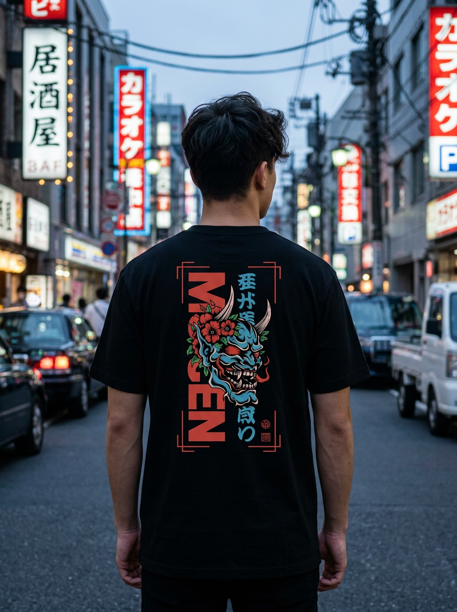 Oni Skull Men's Heavyweight Crew Neck T-Shirt - 100% Cotton