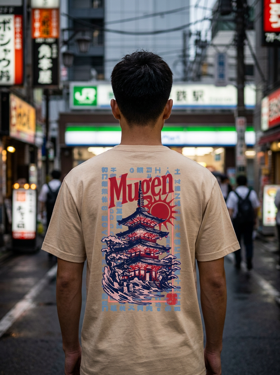 Japanese Pagoda Men's Heavyweight Crew Neck T-Shirt - 100% Cotton