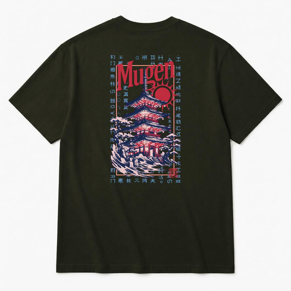 Japanese Pagoda Men's Heavyweight Crew Neck T-Shirt - 100% Cotton
